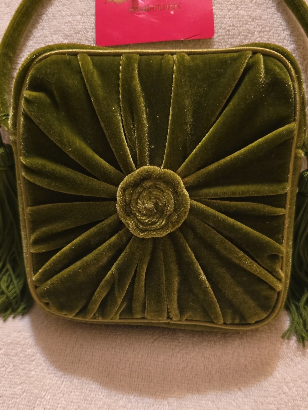 Daniel Ames Couture Green Velvet Evening Bag Pleated Sunburst Tassel Purse NWT - Picture 2 of 11